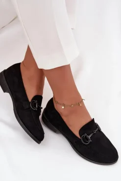 Damskie Boto Mokasyny Damskie Z Ozdobnym Detalem Eko Zamszowe Czarne Ambria