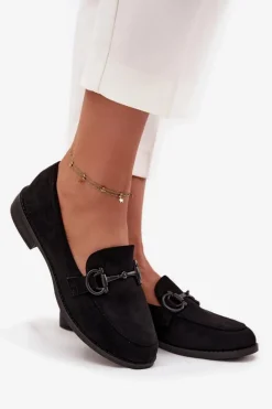 Damskie Boto Mokasyny Damskie Z Ozdobnym Detalem Eko Zamszowe Czarne Ambria