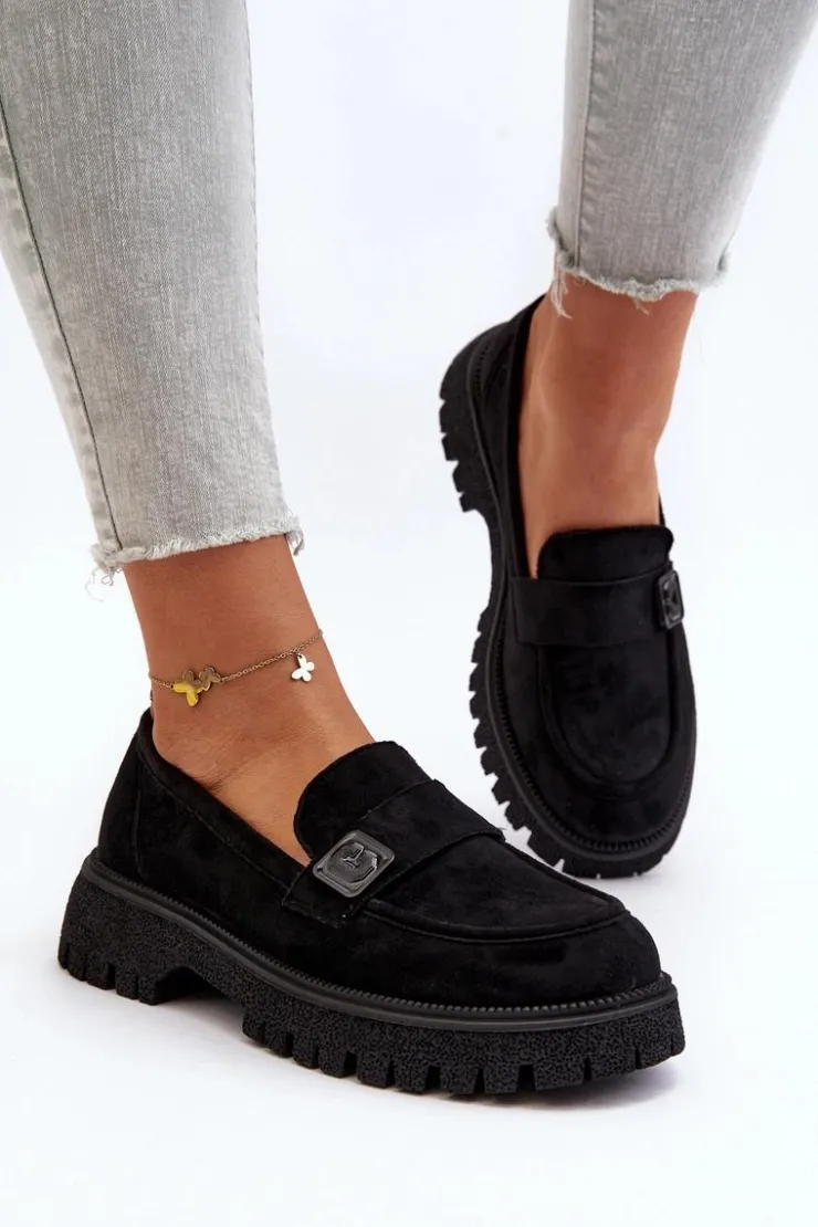 Hot Buty damskie Vinceza Mokasyny Damskie Z Paskiem Czarne Flanila