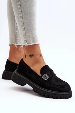 Hot Buty damskie Vinceza Mokasyny Damskie Z Paskiem Czarne Flanila