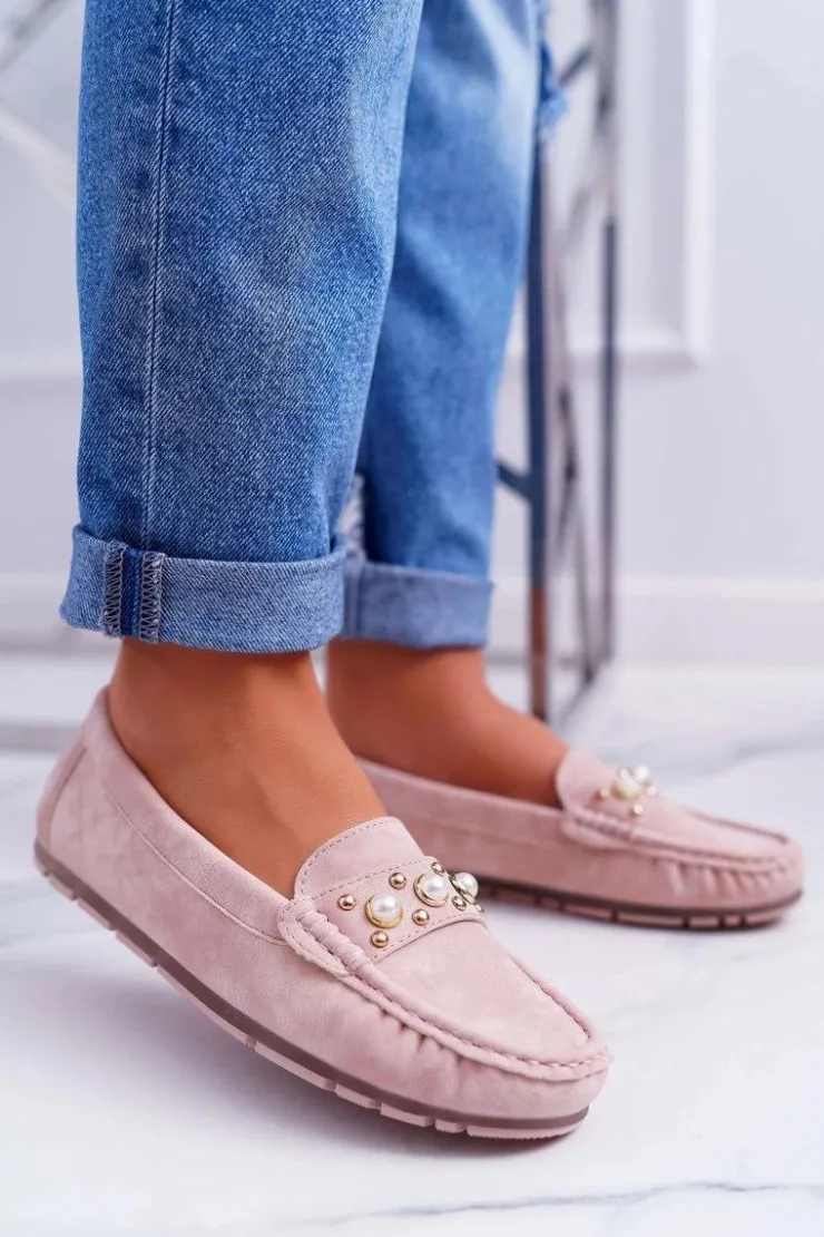 Damskie Damskie buty S.Barski Mokasyny Damskie Z Perełkami Różowe Noell