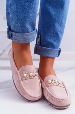 Damskie Damskie buty S.Barski Mokasyny Damskie Z Perełkami Różowe Noell