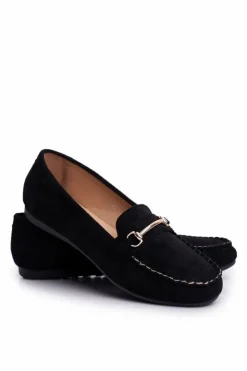 Clearance Boto Mokasyny Damskie Zamszowe Czarne Dive