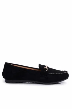 Clearance Boto Mokasyny Damskie Zamszowe Czarne Dive