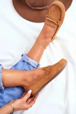 Damskie Boto Mokasyny Damskie Zamszowe Camel Dive
