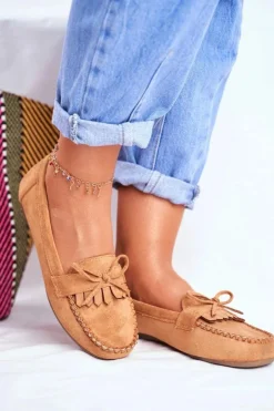 Damskie Boto Mokasyny Damskie Zamszowe Camel Velucci