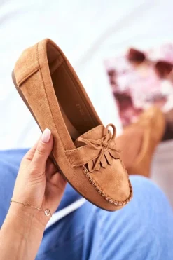 Damskie Boto Mokasyny Damskie Zamszowe Camel Velucci