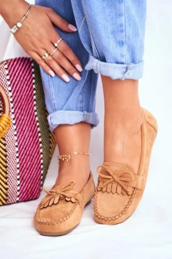 Damskie Boto Mokasyny Damskie Zamszowe Camel Velucci