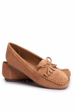 Damskie Boto Mokasyny Damskie Zamszowe Camel Velucci