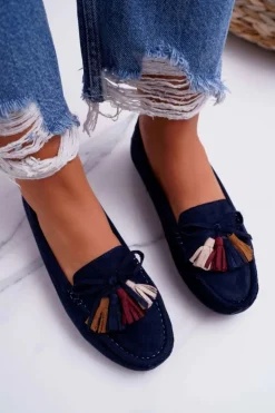 Damskie Damskie buty S.Barski Mokasyny Damskie Zamszowe Granatowe S.Barski A199 Mohabe