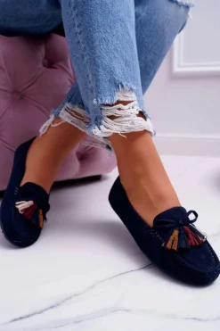 Damskie Damskie buty S.Barski Mokasyny Damskie Zamszowe Granatowe S.Barski A199 Mohabe