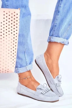 Boto Mokasyny Damskie Zamszowe*Mokasyny Damskie Zamszowe Błękitne Velucci