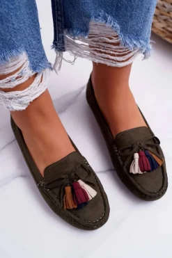 Online Damskie buty S.Barski Mokasyny Damskie Zamszowe Khaki S.Barski A199 Mohabe