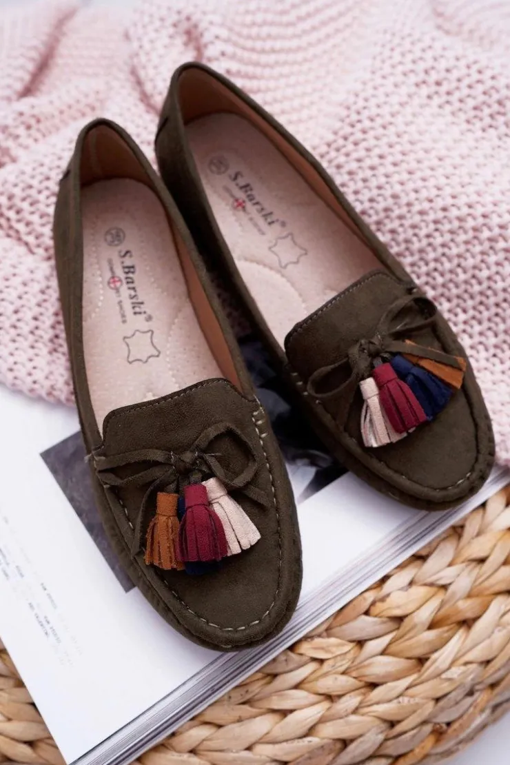 Online Damskie buty S.Barski Mokasyny Damskie Zamszowe Khaki S.Barski A199 Mohabe