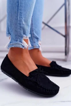 New Boto Mokasyny Damskie Zamszowe Czarne Espanto