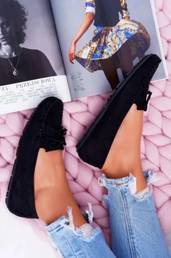 New Boto Mokasyny Damskie Zamszowe Czarne Espanto