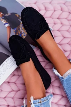 New Boto Mokasyny Damskie Zamszowe Czarne Espanto