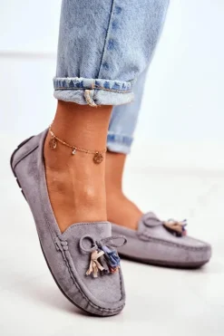 Discount Evento Mokasyny Damskie Zamszowe Modne Szare Donna Mia Szary