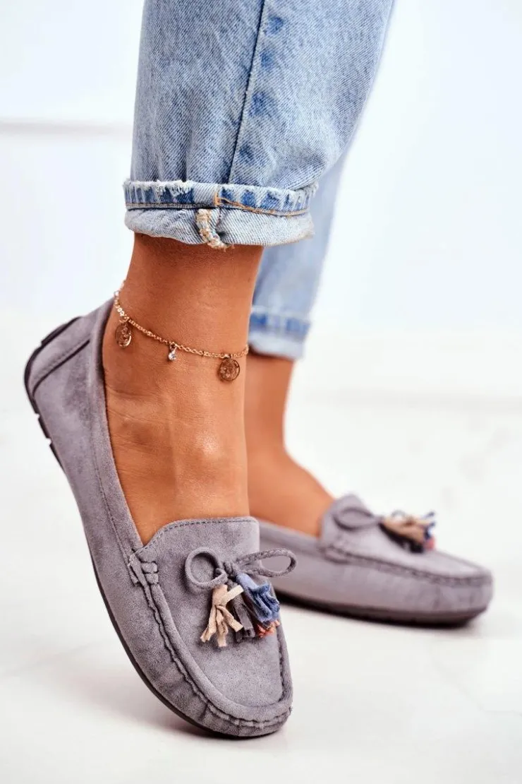 Discount Evento Mokasyny Damskie Zamszowe Modne Szare Donna Mia Szary