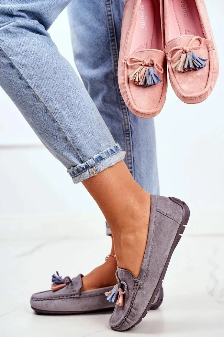 Discount Evento Mokasyny Damskie Zamszowe Modne Szare Donna Mia Szary