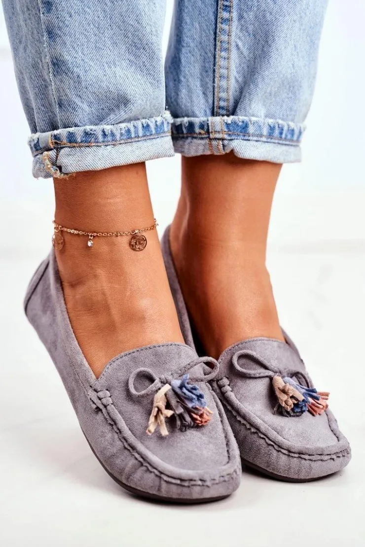 Discount Evento Mokasyny Damskie Zamszowe Modne Szare Donna Mia Szary