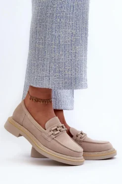 Damskie Damskie buty S.Barski Mokasyny Damskie Zamszowe Na Płaskim Obcasie Z Ozdobą D&A TW101 Beżowe