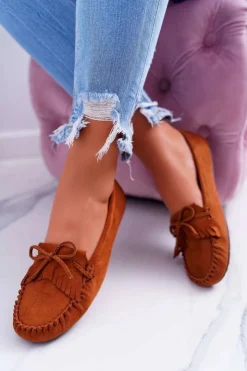 Damskie Boto Mokasyny Damskie Zamszowe Camel Espanto