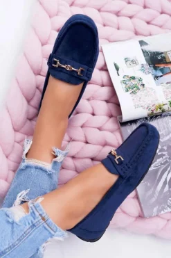 Damskie Boto Mokasyny Damskie Zamszowe Comfort Granatowe Anzio