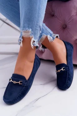 Damskie Boto Mokasyny Damskie Zamszowe Comfort Granatowe Anzio