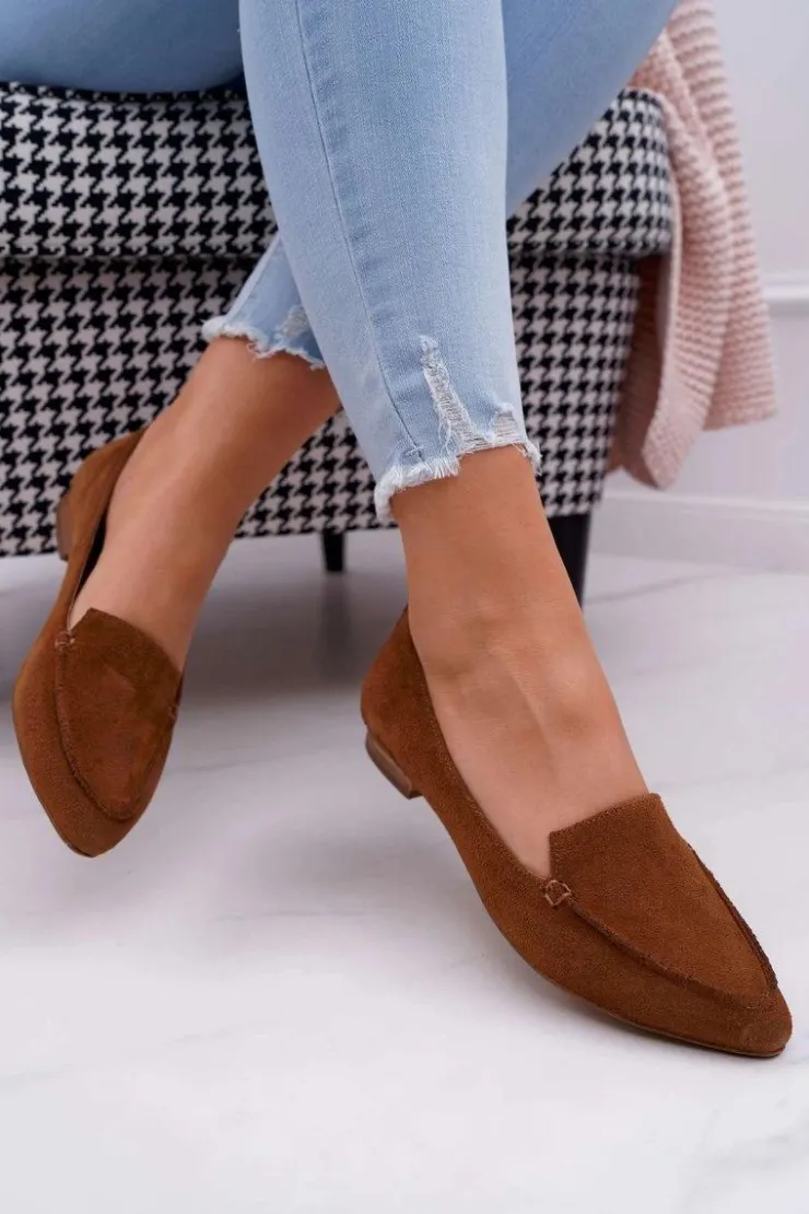 Best Boto Mokasyny Damskie Zamszowe Skóra Loafery Koniak Homny