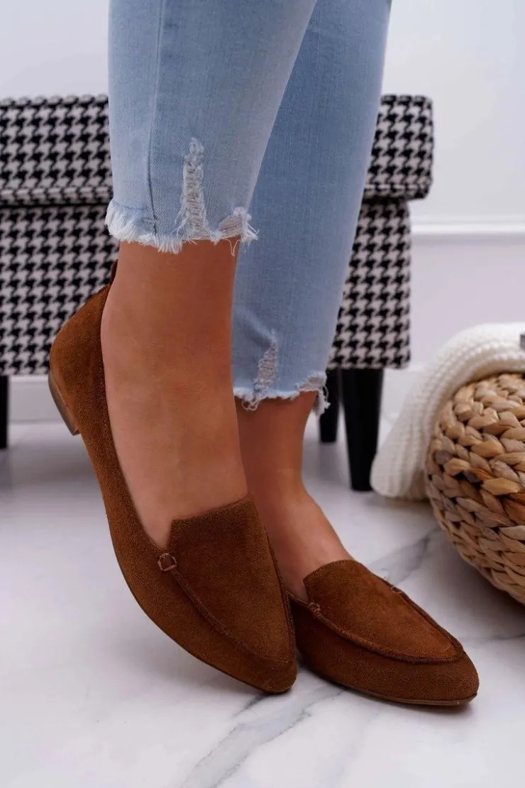 Best Boto Mokasyny Damskie Zamszowe Skóra Loafery Koniak Homny