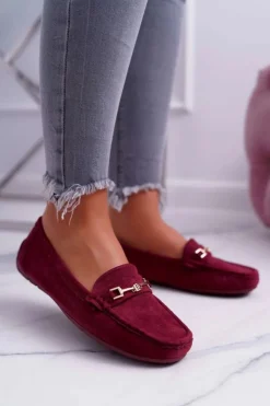 Hot Boto Mokasyny Damskie Zamszowe Comfort Bordowe Anzio