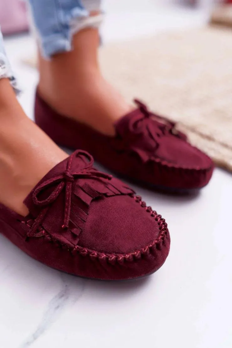 Damskie Boto Mokasyny Damskie Zamszowe Bordowe Espanto