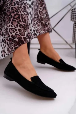 Damskie Boto Mokasyny Damskie Zamszowe Skóra Loafery Czarne Homny