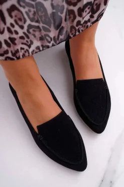 Damskie Boto Mokasyny Damskie Zamszowe Skóra Loafery Czarne Homny