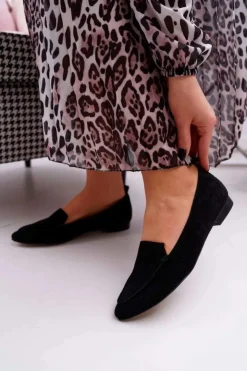 Damskie Boto Mokasyny Damskie Zamszowe Skóra Loafery Czarne Homny