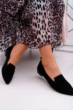 Damskie Boto Mokasyny Damskie Zamszowe Skóra Loafery Czarne Homny