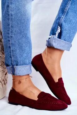Boto Mokasyny Damskie Zamszowe*Mokasyny Damskie Zamszowe CH-1M6 Bordowe Laveria