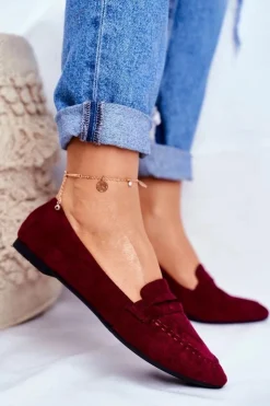 Boto Mokasyny Damskie Zamszowe*Mokasyny Damskie Zamszowe CH-1M6 Bordowe Laveria