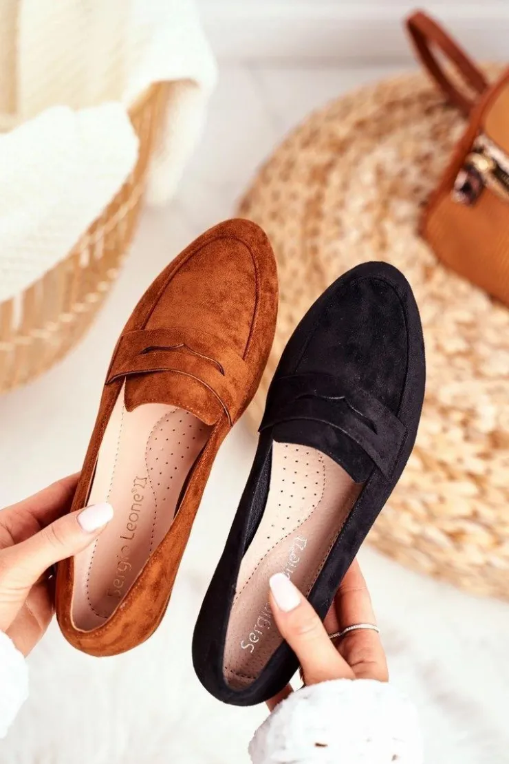 Damskie Buty Sergio Leone Mokasyny Damskie Zamszowe Sergio Leone MK734 Czarne Nebbi