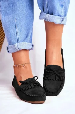 Damskie Boto Mokasyny Damskie Zamszowe Czarne Velucci