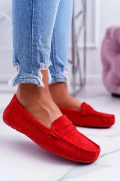 Damskie Boto Mokasyny Damskie Zamszowe Czerwone Merlonte