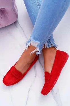 Damskie Boto Mokasyny Damskie Zamszowe Czerwone Merlonte