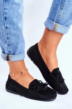 Damskie Evento Mokasyny Damskie Zamszowe 20PB35-2003 Czarne Donna Mia