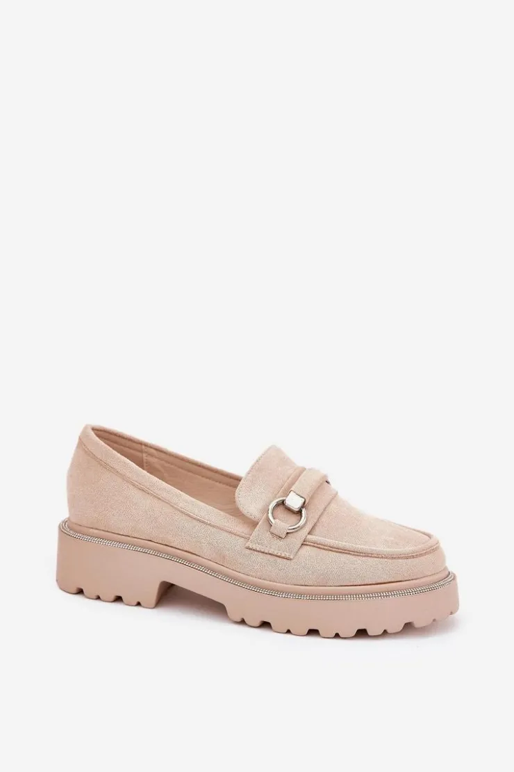 Boto Mokasyny Płaskie|Mokasyny Damskie Skórzane*Mokasyny Damskie Zdobione Cyrkoniami Beżowe Patina