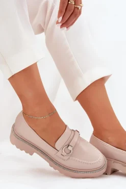 Hot Boto Mokasyny Damskie Zdobione Cyrkoniami Beżowe Patina Beżowy