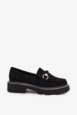 Discount Boto Mokasyny Damskie Zdobione Cyrkoniami Czarne Patina