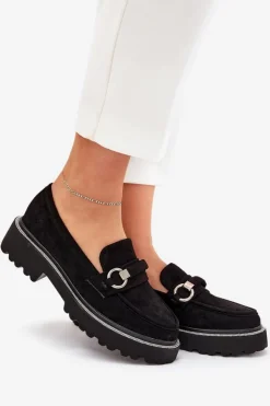 Discount Boto Mokasyny Damskie Zdobione Cyrkoniami Czarne Patina