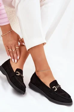 Online Boto Mokasyny Damskie Ze Złotym Detalem Czarne Labirae