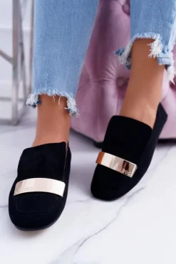 Online Boto Mokasyny Damskie Złota Blaszka Czarne Lordsy Lu Boo Harlem